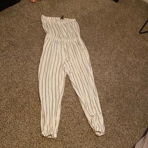 Forever 21 Strapless Striped Jumpsuit